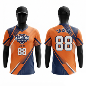 เสื้อยูนิฟอร์มทำงานแขนสั้นไซส์ใหญ่ ผ้าโพลีเอสเตอร์อินเตอร์ล็อคพรีเมียม 180 GSM สีส้มกรมท่า พิมพ์โลโก้ด้วยเทคนิคฮีททรานเฟอร์ตามสั่ง - Product Image 1