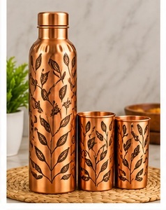 Luxury Copper <b>Water</b> <b>Bottle</b> Set with Geometric Pattern Portable Travel Drinkware Modern Design <b>Metal</b> Flask and Cups - Product Image 4