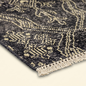 Tapis géométrique moderne antidérapant en laine écologique noir anthracite et beige à motif treillis pour salon et hôtel - Product Image 6