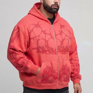 High Sales Custom <b>Men's</b> <b>Red</b> Zip-Up <b>Hoodie</b> With Sublimation Print Pattern Fleece Casual Autumn Wear Regular Fit Front Logo Design - Product Image 4