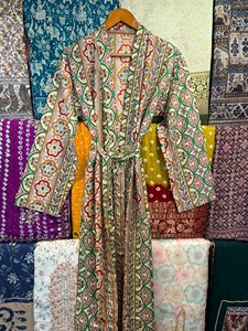 Handmade Cotton Kimono <b>Robe</b> | Floral Print Kaftan Dress, Boho Lounge Wear - Product Image 6