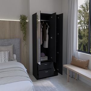 Armadio nero Riverside con 3 porte a specchio frontale 2 cassetti 4 ripiani e stelo elegante Design guardaroba - Product Image 2