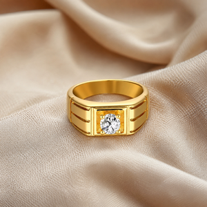Anillo Solitario de Diamantes Reales de 0.30 TCW para Hombre |   Anillo de compromiso y aniversario de oro amarillo con corte brillante redondo y engaste de puntas, joyería fina - Product Image 4