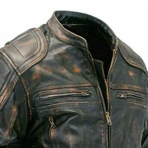 Veste de motard en cuir vieilli marron vintage pour homme, vestes grande taille avec fermeture éclair en cuir PU pour moto - Product Image 4