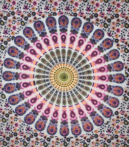 Affiche murale en coton fait main, motif paon mandala, petite tapisserie, 40x30 pouces, décoration intérieure, par Indian Consigners - Product Image 4
