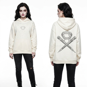 Sweat-shirt à capuche personnalisé pour femme avec strass, motif chauve-souris, couleur crème, streetwear, fabricant de vêtements sans marque - Product Image 1