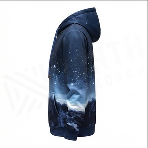 Sweat-shirt à capuche pour homme, imprimé montagne nuit étoilée, coupe classique, décontracté, en polyester tricoté, avec poche avant, pour l'automne - Product Image 3