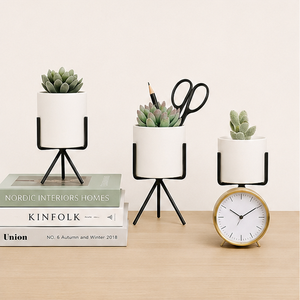 Macetas Modernas de Metal para Suculentas con Soporte de Trípode de Metal, Macetero Redondo Blanco Minimalista para Interiores, Decoración de Escritorio para el Hogar y la Oficina - Product Image 4