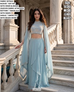 Ensemble Lehenga en Soie Simar Rose Brodé Bhandhani avec Perles, Longueur Ras du Sol, Tenue Traditionnelle de Mariage pour Femme, Séchage Rapide, Protection Solaire - Product Image 3