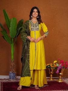 Conjunto Sharara de Diseño Indio-Pakistaní, Tela de Seda Romana, Elegante para Fiestas y Bodas, Traje Tradicional Sharara, Superventas - Product Image 4