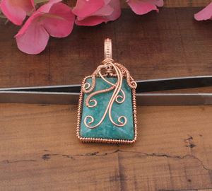 Pendentif vintage en amazonite naturelle serti de pierres, fil enroulé, argent sterling 925, fait à la main, plaqué platine, collier unisexe - Product Image 3