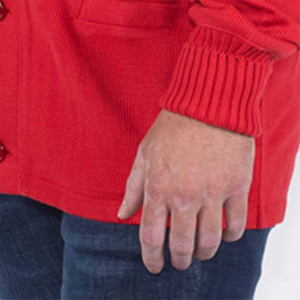 Cardigan rouge à col en V boutonné pour femme, manches rayées, pull long en tricot - Product Image 3