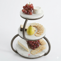 Support à gâteau de luxe à 3 niveaux en métal et marbre, élégant présentoir à cupcakes pour table de desserts de mariage et décoration de thé de l'après-midi