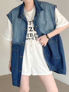 Women's Denim Sleeveless Vest Long Button Front Solid Color Casual Loose Fit Summer <b>Jacket</b> Coat Breathable Woven Cotton - Product Image 1