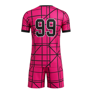 Ensemble de maillot et short de football personnalisé 100% polyester par sublimation, grande taille, rose, unisexe, respirant, anti-bactérien, anti-UV - Product Image 2