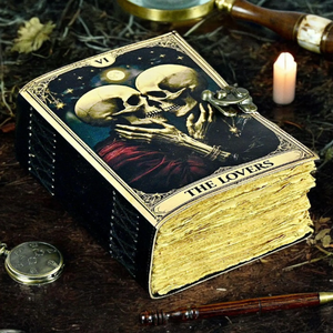Black Leather A6 Mini Halloween <b>Journal</b> Lovers Skeleton Print Handmade Sewing Bound Spell Book Sketchbook Vintage Shadow Design - Product Image 3