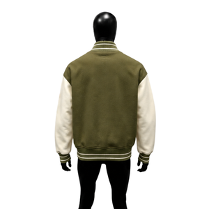 Chaqueta Varsity Verde Oliva Premium, Estilo Letterman, con Mangas Color Crema y Cierre de Botones, Ropa Casual de Otoño, Forro Polar Premium - Product Image 2