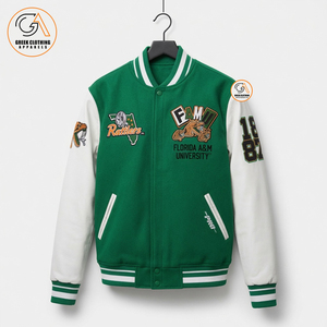 High-Quality Wholesale Glossy Satin FAMU Bomber <b>Jacket</b> Custom Snap Front Striped Rib Varsity Outerwear - Product Image 1
