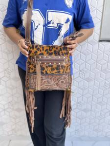 Nouvel Arrivage Sac à Main Bandoulière Style Western en Cuir et Fourrure Animale à Franges, Imprimé Léopard, Gravures Artisanales, pour Soirées, Femme - Product Image 5