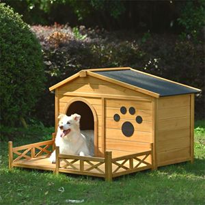 48 \ "casa del cane in legno resistente all'acqua asfalto tetto esterno portico canile interno esterno cassa esterna ispirato alla natura zampa di mezzo di stampa - Product Image 1