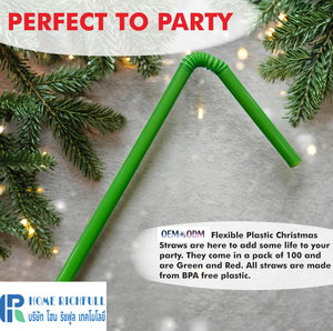 Pailles de Noël flexibles en plastique, 8 pouces, lot de 50, vert/rouge, anti-fuite, biodégradables, jetables, sans BPA, écologiques, en PP - Product Image 5