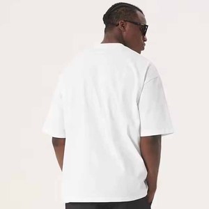 T-shirts pour hommes à épaules tombantes, logo OEM personnalisé, 100% coton, t-shirt blanc uni surdimensionné - Product Image 3
