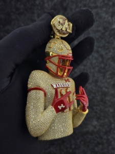 S925 Cartoon Football Player Pendant 24K Gold Plated Moissanite Freshwater Pearl <b>Charm</b> Warriors Theme Luxury Jewelry Gift Unisex - Product Image 3