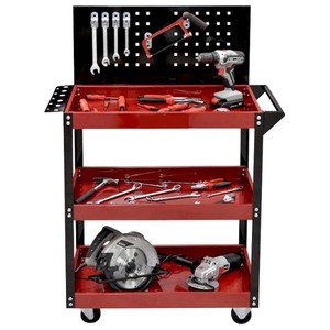 Armoire portable à 3 étagères en fer rouge avec roulettes, chariot de rangement industriel personnalisable OBM, capacité de charge de 300 kg - Product Image 1