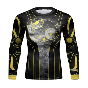 T-shirt de compression à manches longues pour homme, motif Iron Man noir et or, séchage rapide, en polyester, confort et flexibilité, protection anti-UV - Product Image 3