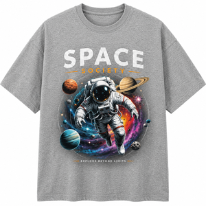 Space Society Astronaut Print Men's Black T-Shirt Long Sleeve O-Neck Loose Fit Casual 100% Cotton Knitted Breathable - Product Image 1