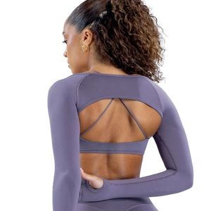 Conjunto Deportivo para Mujer, Color Lavanda Morado, Manga Larga, Espalda Descubierta, Leggings a Juego, Alta Elasticidad, para Entrenamiento, Gimnasio, Yoga, Fitness - Product Image 6