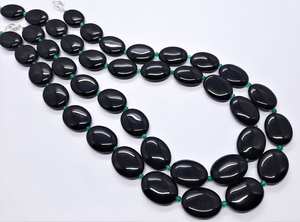 Cuentas ovaladas lisas de ónix negro natural, cuentas de piedras preciosas lisas de ónix, cuentas de ónix negro natural de 18 pulgadas para la fabricación de joyas. - Product Image 3