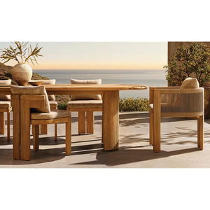 Mesa de Comedor Moderna para Exteriores, Duradera, de Madera de Teca Sólida, con Patas Arquitectónicas Acanaladas y Tablero Ovalado, para Uso en Terrazas de Lujo - Product Image 5