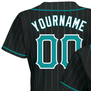 Black Aqua Pinstripe Teal White Baseball Jersey for Men Button Down Team Uniform Breathable Lightweight <b>Athletic</b> Sports Apparel - Product Image 4