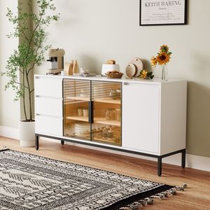 Kitchen Side Panel Storage Cabinet with 3 Drawers <b>Buffet</b> Console Display Rack with Room Doors Pantry Console <b>Table</b> - Product Image 4
