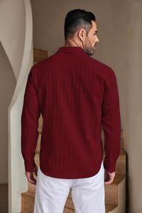 Chemises décontractées pour hommes à boutons, chemise en lin à manches longues, chemise de plage texturée tendance pour l'été - Product Image 5
