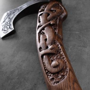 Forged Steel Tomahawk Axe With Wood Handle And Celtic <b>Engraving</b> For Survival Use - Product Image 4