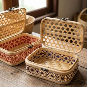Viettimecraft Bamboo <b>Gift</b> <b>Hamper</b> Box Set Handwoven Storage Box Lid Eco-Friendly <b>Gift</b> Packaging for Ramadan Indoor Use Wholesale - Product Image 4