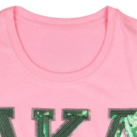   T-shirt rose à sequins, vêtements de sororité grecque, t-shirt décontracté en coton de qualité supérieure à manches courtes pour femmes