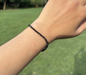 Black Onyx Beaded Sterling Silver Handmade <b>Adjustable</b> <b>Bracelet</b>-Trendy Engagement Gift for Unisex - Product Image 1