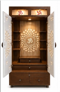 Modern Teak Wood <b>Mandir</b> Wooden Pooja Temple Cabinet with Backlit Om Contemporary Puja <b>Mandir</b> Unit for Living Room Australia Sale - Product Image 4