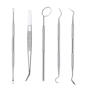 Paquete de 5 herramientas dentales para limpieza de dientes, Kit de herramientas de dentista de acero inoxidable con hoja recta para Limpieza de dientes - Product Image 1