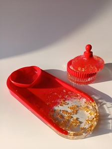Handmade Resin Jewelry <b>Tray</b> Set with Glossy Durable Finish Lightweight Oval Design Gold Flake for <b>Vanity</b> Decor and Gift Use - Product Image 3