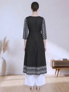 Kurti Anarkali con estampado geométrico para mujer, talla grande, cuello redondo, manga tres cuartos, ropa étnica, kurta en tela de rayón y algodón - Product Image 6