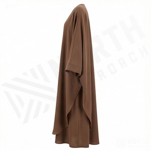 อาบายะผ้าโพลีเอสเตอร์เนื้อนิ่มแบบเปิดด้านหน้า สีพื้น ผ้าไนดา น้ำหนักเบา ประดับลูกปัด เรียบง่าย สุภาพ สไตล์อิสลาม มุสลิม แบบสั่งตัดได้ ลายผีเสื้อ - Product Image 3