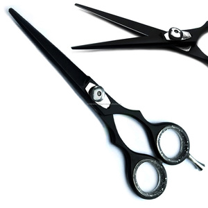 Ciseaux de coiffure professionnels pour barbier, en acier inoxydable noir, lame tranchante, manche long, pour droitiers, salon de coiffure - Product Image 4