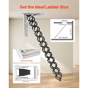 Scala retrattile per soppalco in acciaio legato, capacità 660 libbre/299,4 kg, altezza soffitto 10,5-11 piedi, dimensioni apertura 39,4 x 27,5 pollici, adatta per altezze 10,5-11 piedi - Product Image 2