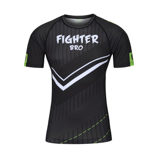 Camiseta Deportiva de Compresión de Manga Corta Negra para Hombre Fighter Bro, de Secado Rápido y Estampada - Product Image 1