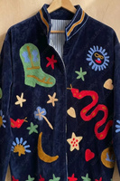 Veste bomber en velours de coton à motif floral brodé Suzani, faite à la main, style bohème vintage, réversible, courte, ethnique, printemps