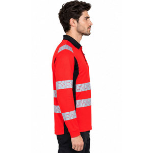 Men <b>Red</b> Long Sleeve Hi Visibility Reflective Work <b>Polo</b> <b>Shirt</b> Polyester Safety Uniform EN ISO 20471 ANSI Class 3 - Product Image 5